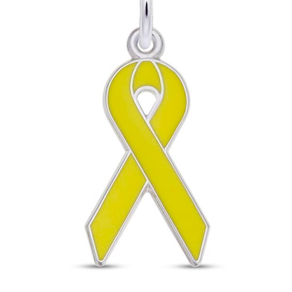 2/$9 Silver Yellow Awareness Ribbon Charm for Bracelet necklace or any occasion